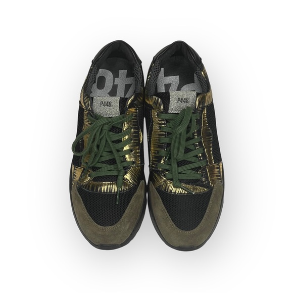 new P448 𖤐 Limited Edition Alex Charm Metallic Leather Sneakers 𖤐 Army 𖤐 40 - Picture 10 of 16